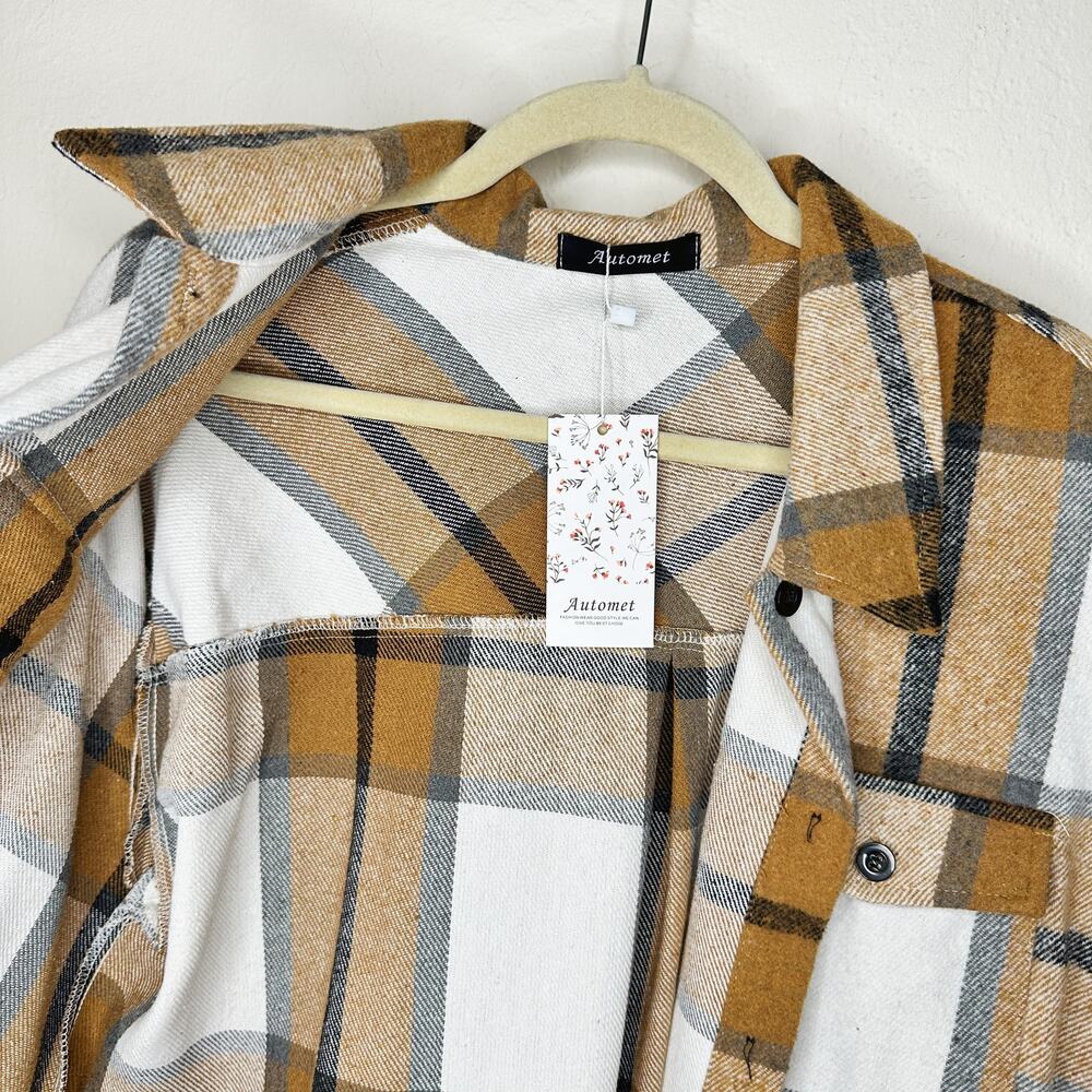 NWT Amazon Automet Plaid Flannel Button Down Fall Shirt Jacket Shacket Large - Picture 5 of 14